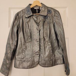Chico's Platinum Embellished & Embroidered Denim Jacket, Size 1